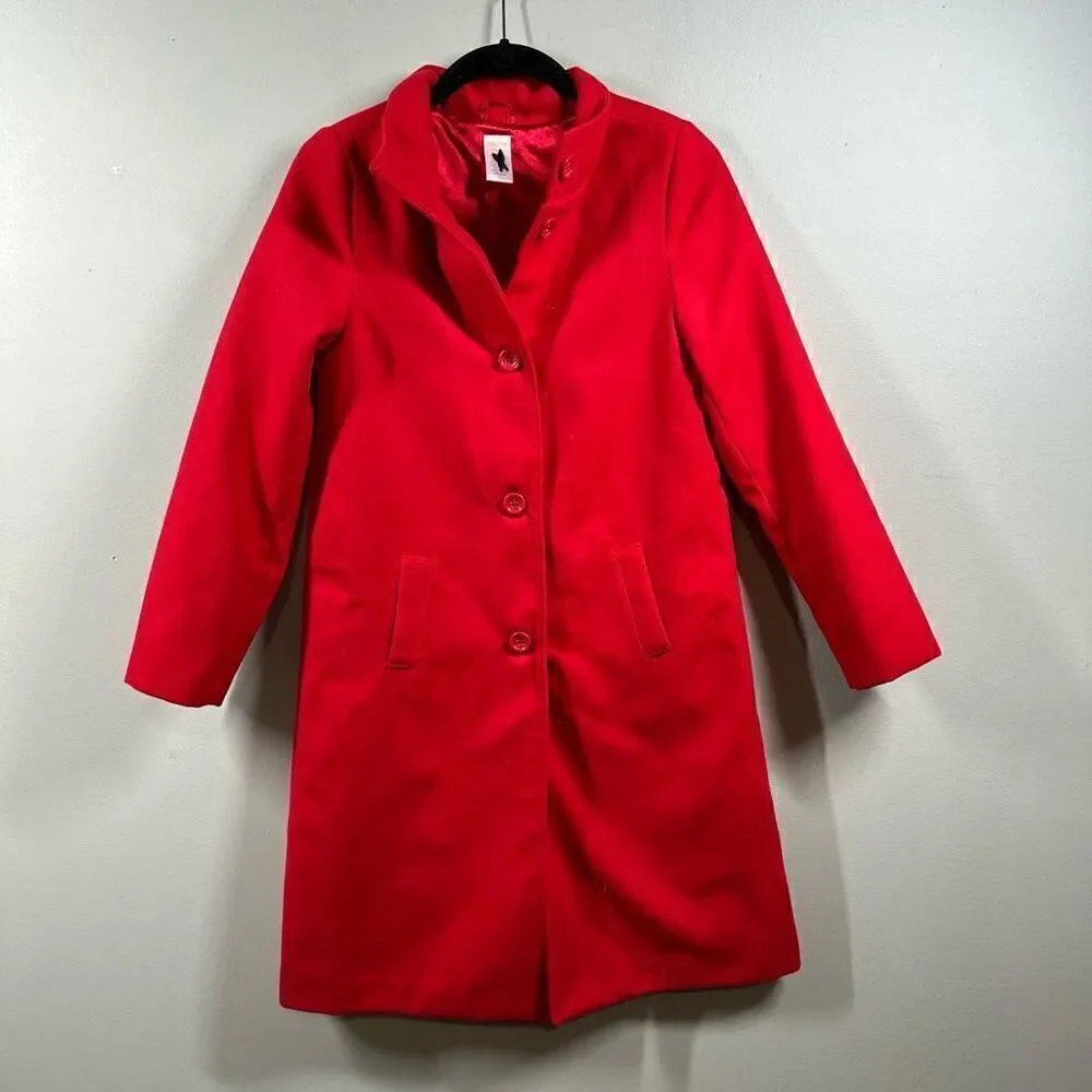 Gymboree red wool blend long waist pea coat girls size large 10-12